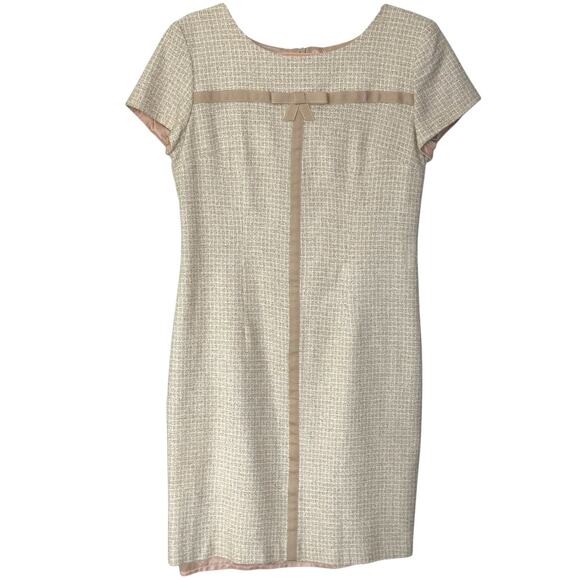 Vintage Dresses & Skirts - 1990s Vintage Tweed Mini Dress Short Sleeve Ribbon & Bow Size 6 Coquette Girl